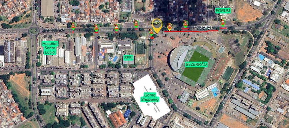 Mapa das interdições no trânsito no Gama para jogo no Estádio Bezerrão